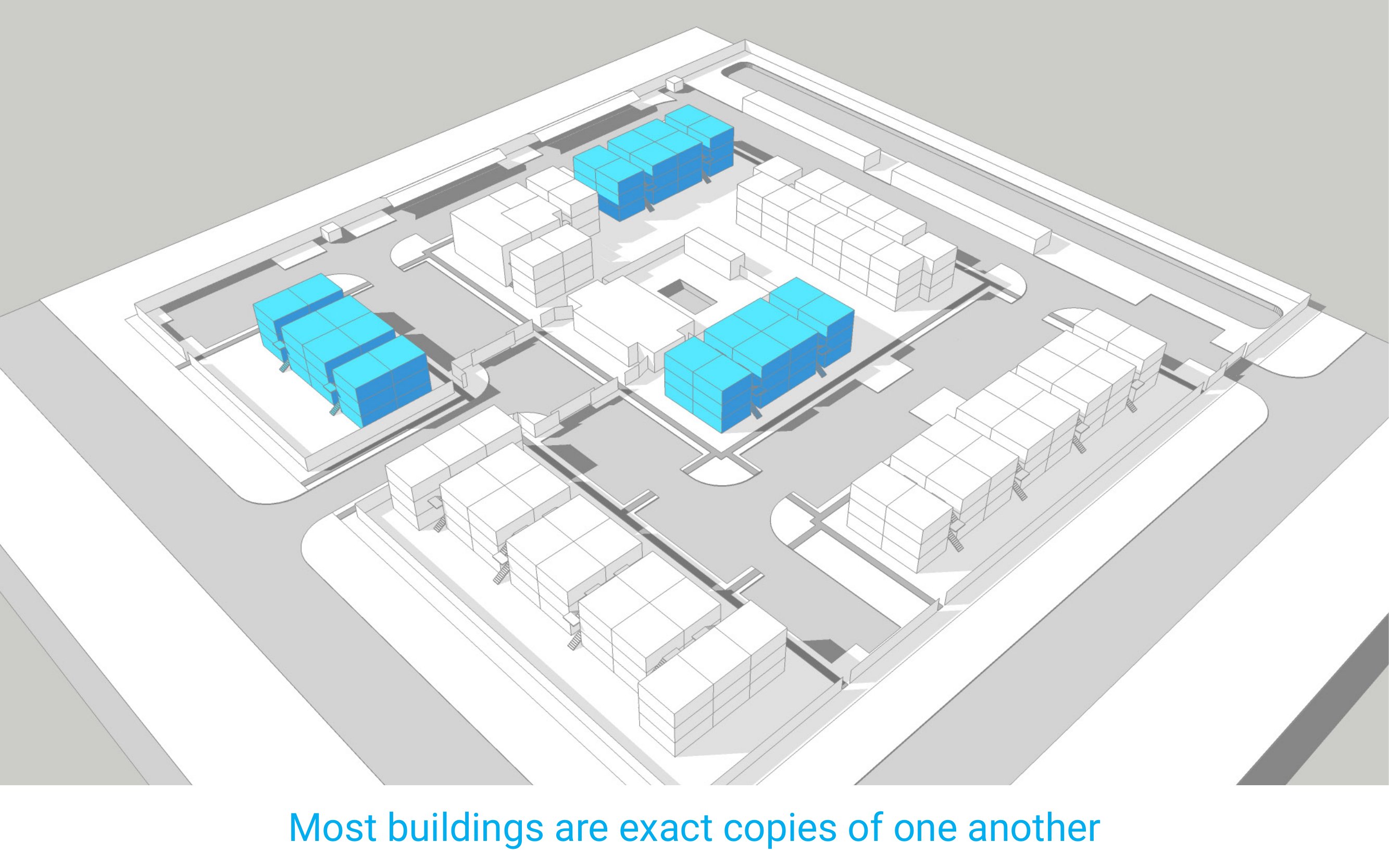 Most buildings are exact copies of one another