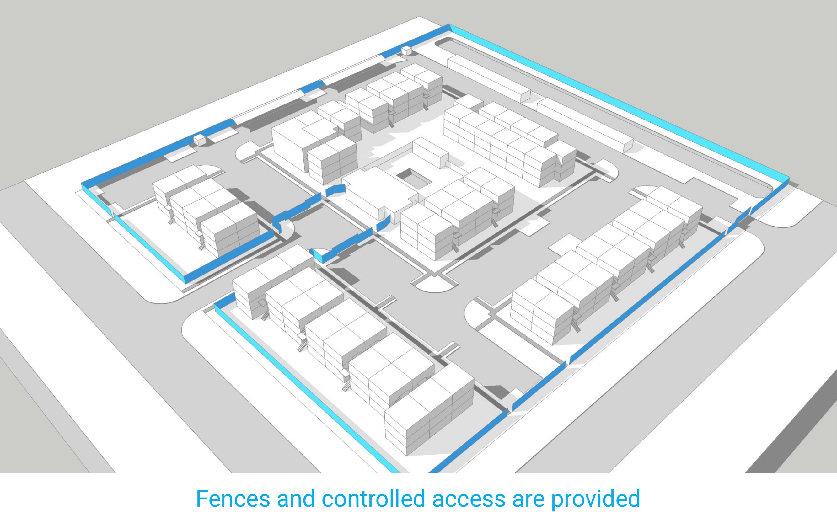 Fences and controlled access are provided